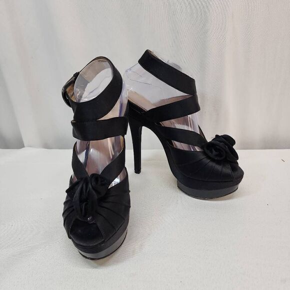 JOAN & DAVID Size 8.5 Davaleria Black Platform Ankle Strap Sandals Heels Stilett - Picture 2 of 11